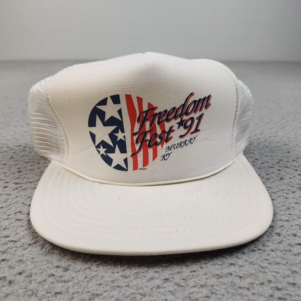 Vintage Trucker Hat Snapback Cap Freedom Fest 91 Murray Kentucky Foam Rope White